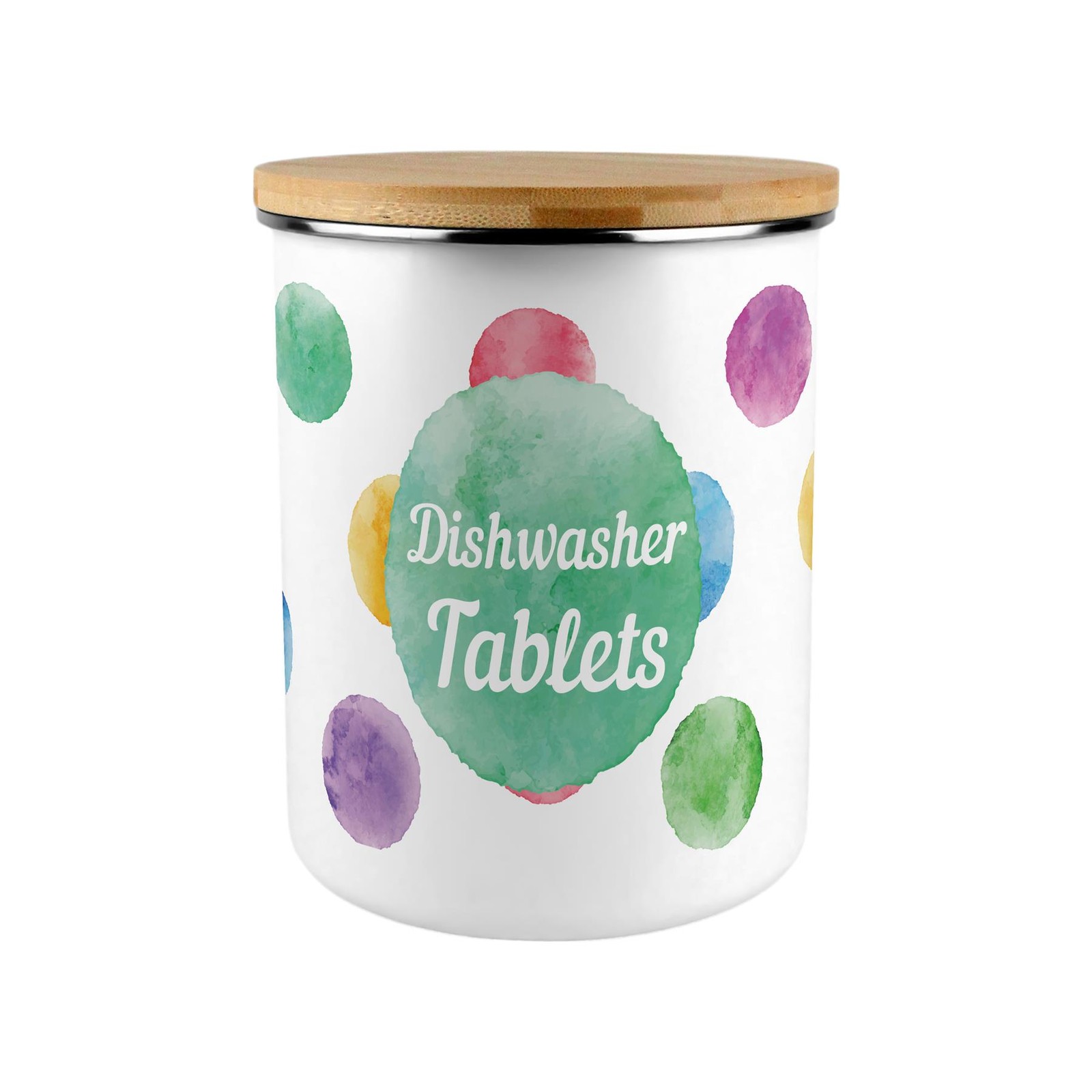 Polka Dots Dishwasher Tablets Storage Canister - XL Enamel Container Home Gift