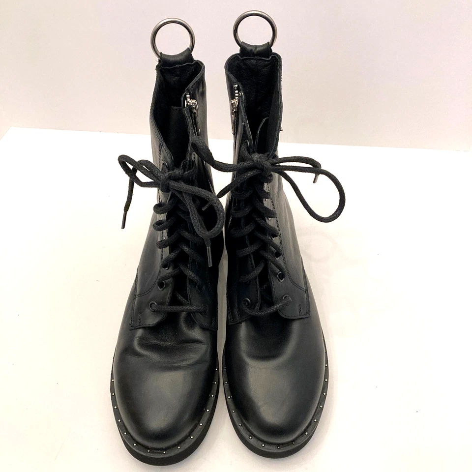 Botas Steve Madden Rocco de couro preto biqueira redonda motociclista feminina 10 M zíper lateral - Imagem 4 de 4