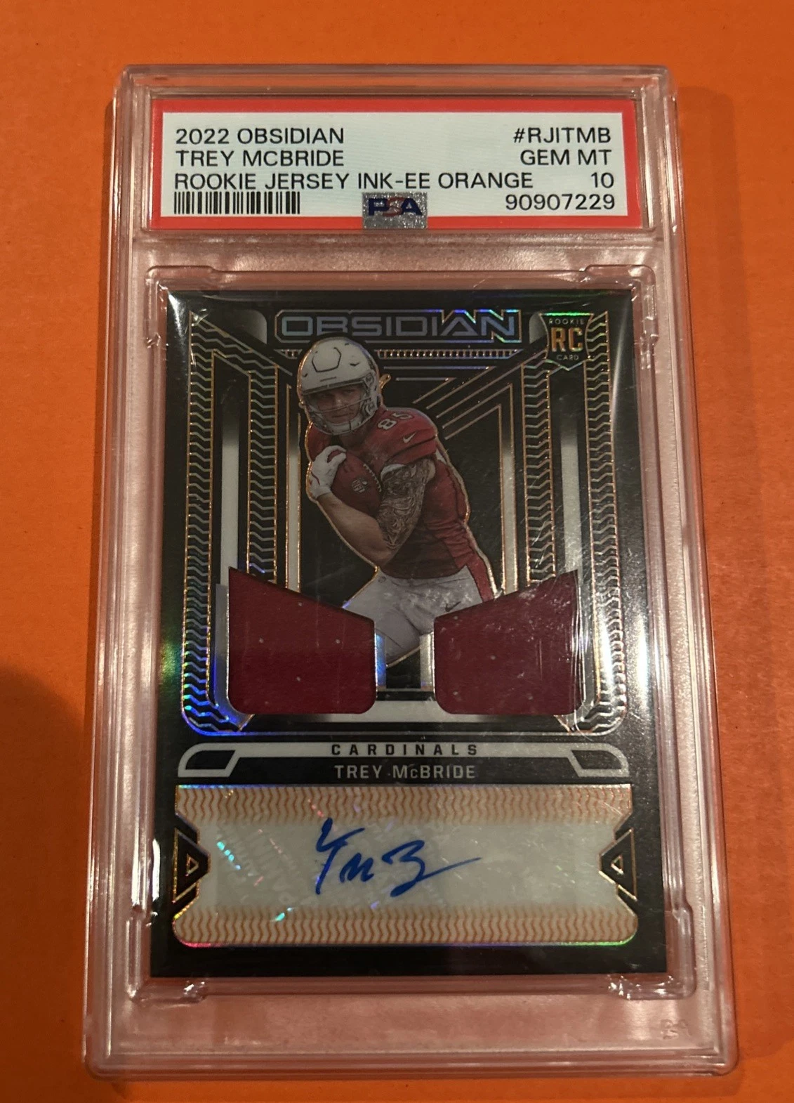 Trey McBride Panini Obsidian Rookie Jersey Ink #RJITMB Electric Etch Orange