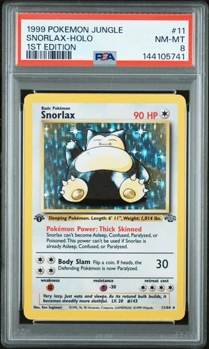 1999 POKEMON JUNGLE 1ST EDITION #11 SNORLAX-HOLO PSA 8