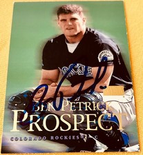 Ben Petrick autographed signed autograph auto Rockies 2000 SkyBox Rookie Card RC. rookie card picture