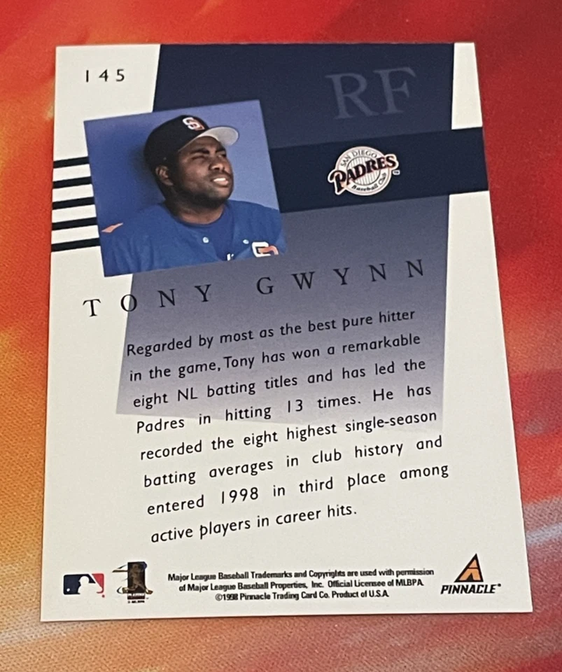 1998 Pinnacle Performers - Tony Gwynn - #145 - Image 2 of 2