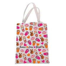 Drinking Lover Gift Peace Love Donut Junkie Reusable Grocery Shopping Bag Cof...
