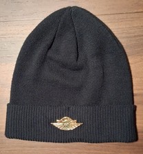 Retro Air Jordan Black Knit Beanie Hat Gold Logo Badge Warm One Size Fits Most