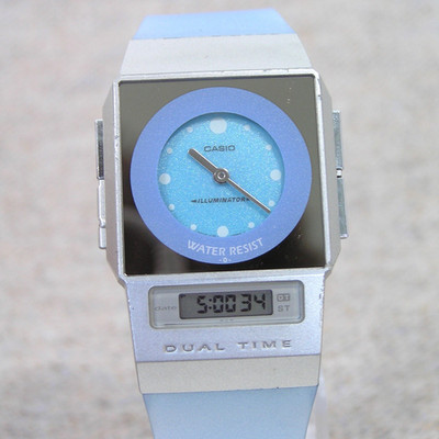 90s Casio Film Watch FS-01 Analog Retro Watch Ana Digi Japan Model Clear Blue