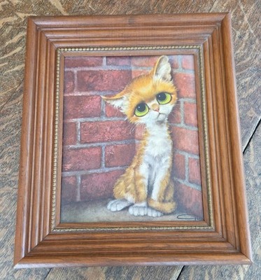 Vintage GIG ''Pity Kitty'' Sad Big Eye Orange Tabby Cat Lithograph Print 11x14 MCM