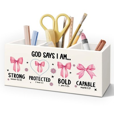 Christian God Says I Am Wooden Pen Pencil Holder for Desk , Christian Gifts f...