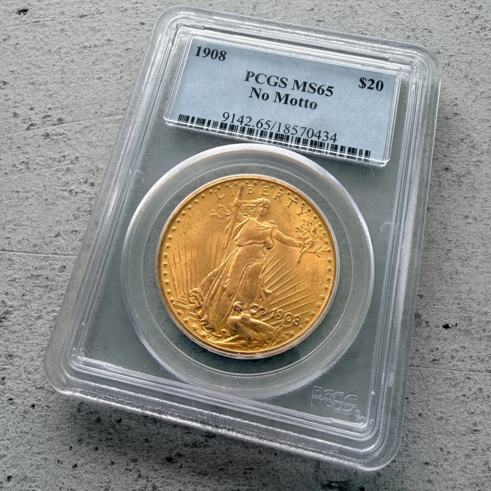 1908 No Motto United States $20 Double Eagle Gold  St. Gaudens PCGS MS 65 Gem