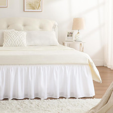 Full Size White Bed Skirt 15 Inch Drop, Wrap Around Elastic Bed Skirts Full Size