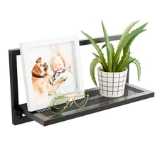 16 Inch Folding Wall Shelf - Modern Iron Foldable Wall Shelf with Mesh Panel,...