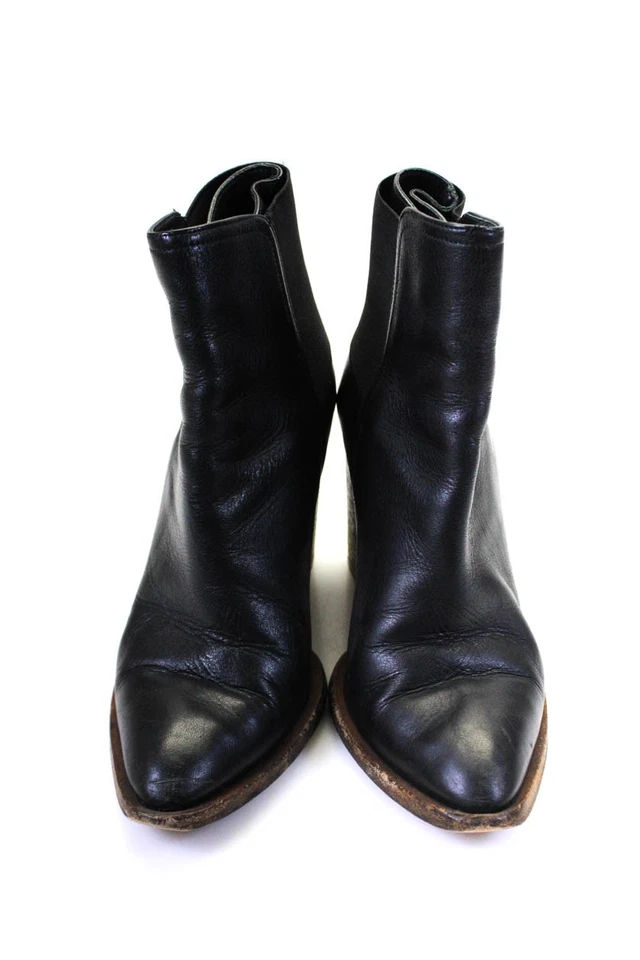 Botines Vince Mujer Tacón Alto Punta Punta Cuero Negro Talla 6M Foto 2 de 4