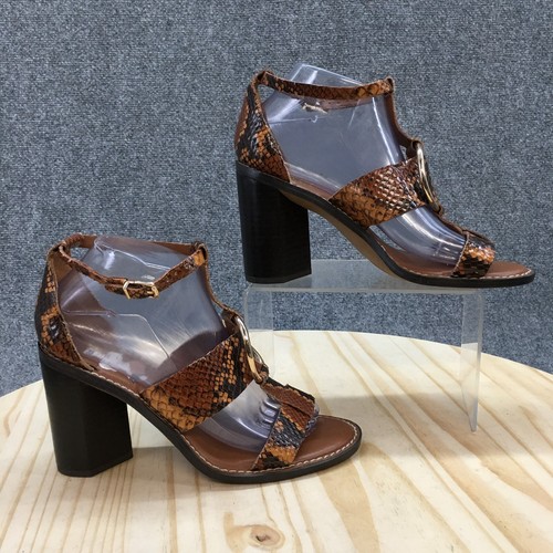 Franco Sarto Damensandalen 8M Löwenzahn Schlangendruck Knöchelriemen braunes Leder