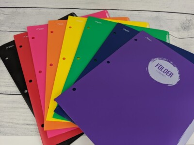 Plastic Mead 2 Pocket School Folder, 12'' X 9 3/8'', assorted colors