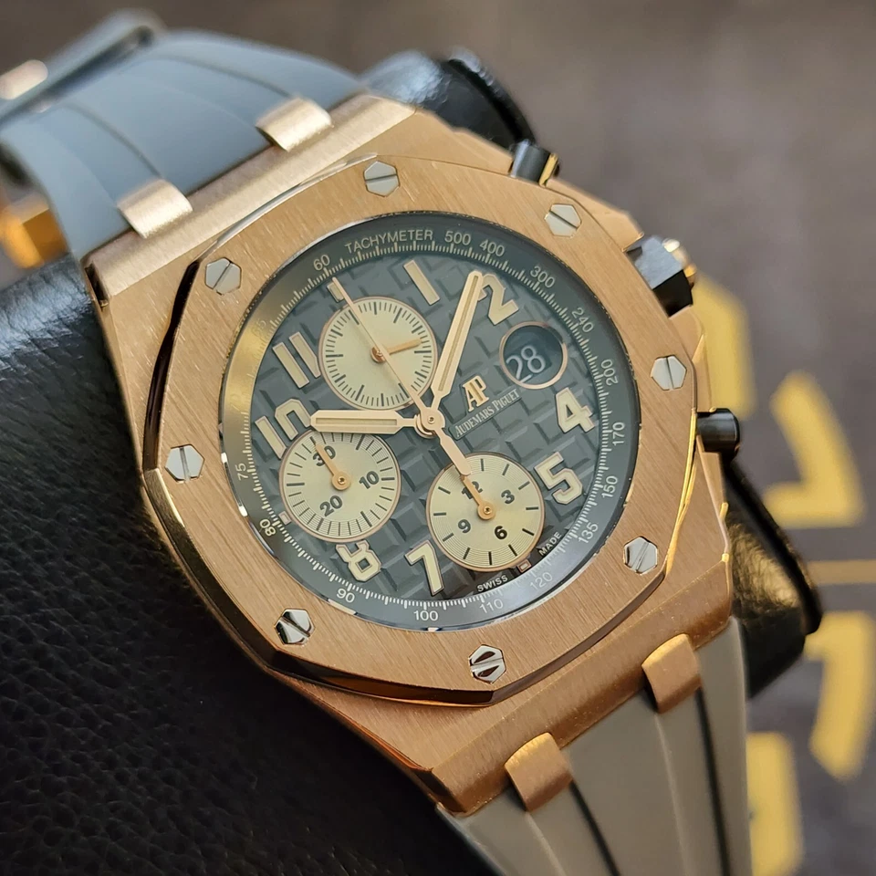 MINT AUDEMARS PIGUET ROYAL OAK OFFSHORE 42MM 18K ROSE GOLD RUTHENIUM DIAL B&P - Image 3 of 4
