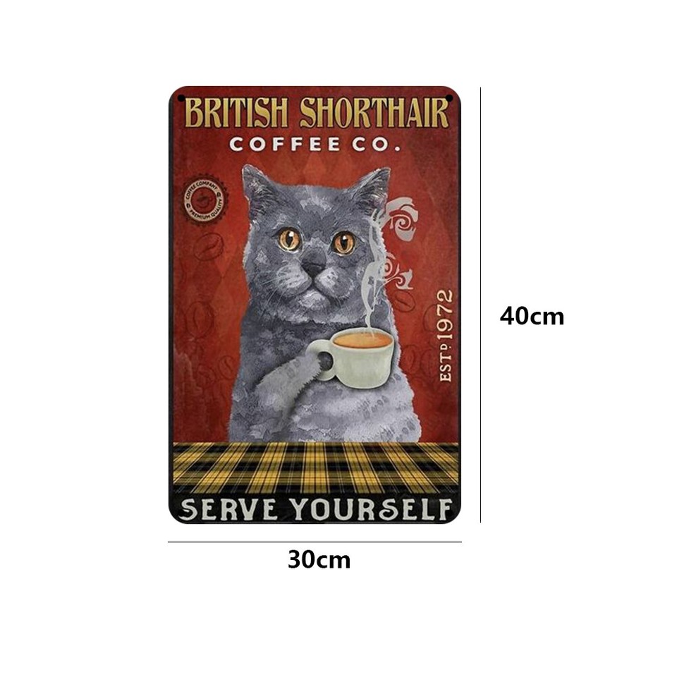  Vintage Metal Plate Cat Rectangular Iron Painting Wall Art Home Decor