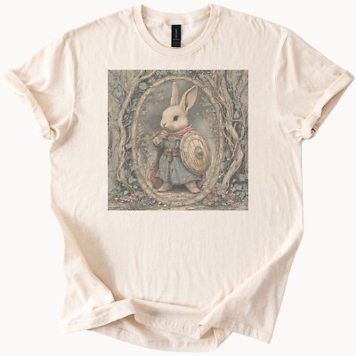 Fairycore Bunny Warrior Shirt Cute Rabbit with Sword and Shield Tee