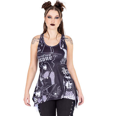 Heartless Tank Top Certified Insane Lace Panel Vest Gothic Goth Grufti Witch