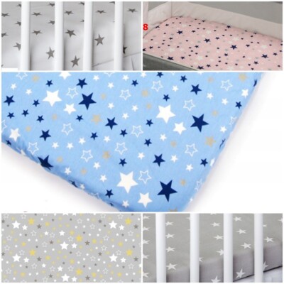 COT BED FITTED SHEET 70x140 or 60x120 STARS nursery