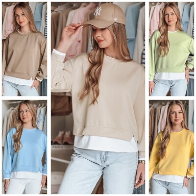 Damen Langarm Bluse Damenbluse Doppellagige U-Ausschnitt DSTREET Universal