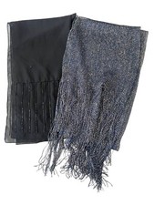 2 Scarves: Black Silver Metallic Mesh 95"x40"  Black Beaded 68"x20"
