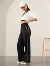NWOT Athleta Venice Track Stripe Wide Leg Pant Black L Large Travel Casual