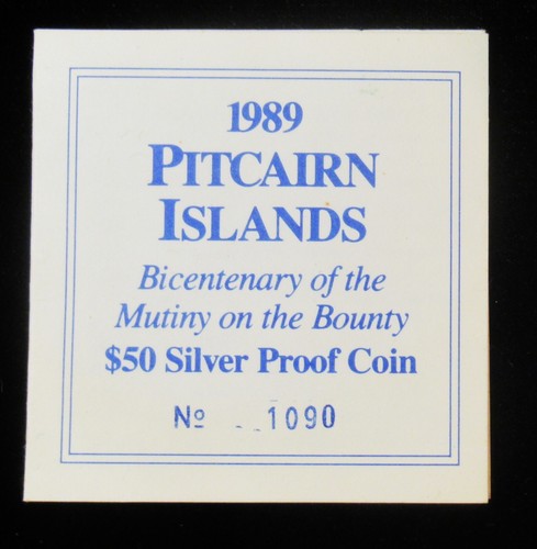 Pitcairn Isole : 1989 5 Oncia .999 Argento Fine 50 Dollaro Bounty Gemma Prova - Zdjęcie 4 z 6