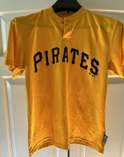 Youth Size Pittsburgh Pirates Two-Button Warmup Shirt by Majestic in Large