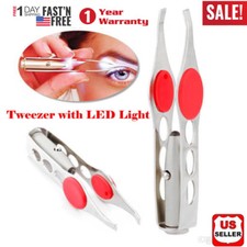 Eyelash Eyebrow Hair Stainless Steel Tweezer Makeup Removal Tool With LED Light
