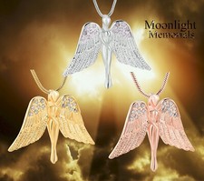 New Angel Wings Crystal Cremation Urn Keepsake Ashes Memorial Necklace