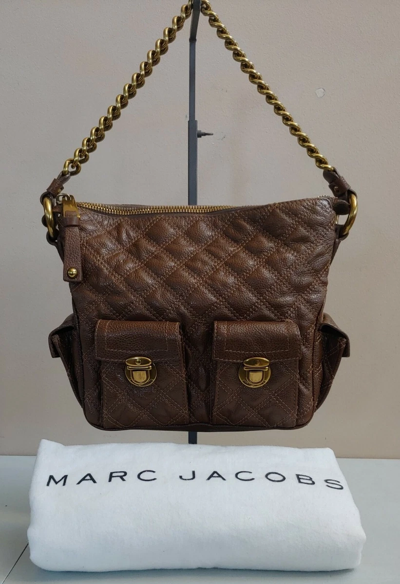 Marc Jacobs Quilted Leather Multipocket Chain Hobo Taupe Brown