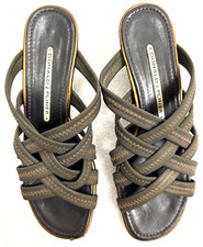 Donald Pliner Womens Sandals Kitten Heel Brown Metallic Straps Leather Sole Sz 6