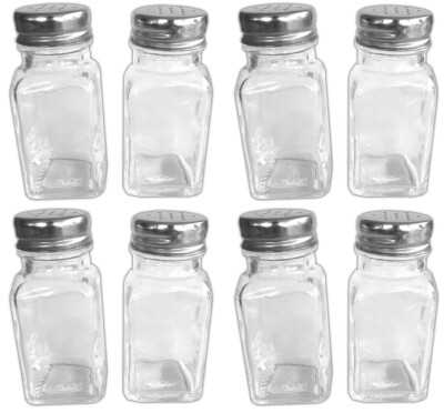 Gewürzstreuer Glas mit Edelstahl Deckel im 8er Set | Gewürzgläser Salzstreuer