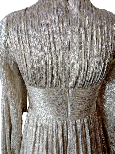 Aidan Mattox Gold Metallic Wrap Bodice V-Neck Long Blouson Sleeve Midi Dress 8 - Picture 9 of 19