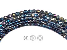 Czech Glass Fire Polished Round Faceted Beads in Jet Blue Star Iris Fully coated