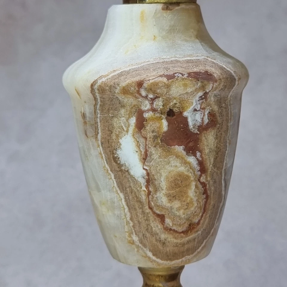 Pied de lampe en onyx avec socle en métal doré - Design vintage - Photo 2/4