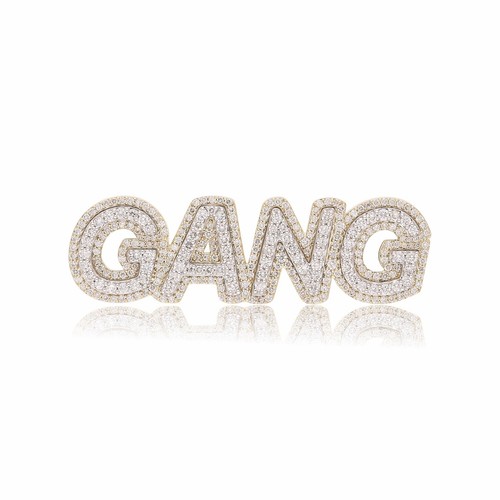 Hip Hop 4ct Moissanite "Gang" Pendant 14K Yellow Gold Plated 925 Silver