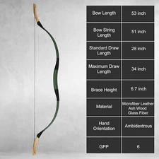 AF Archery Traditional Recurve Bow 53" Longbow Horseback Hunting Handmade Bow