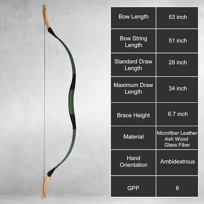 AF Archery 53"Traditional Recurve Bow20-60lbs Handmade Horseback Hunting Longbow