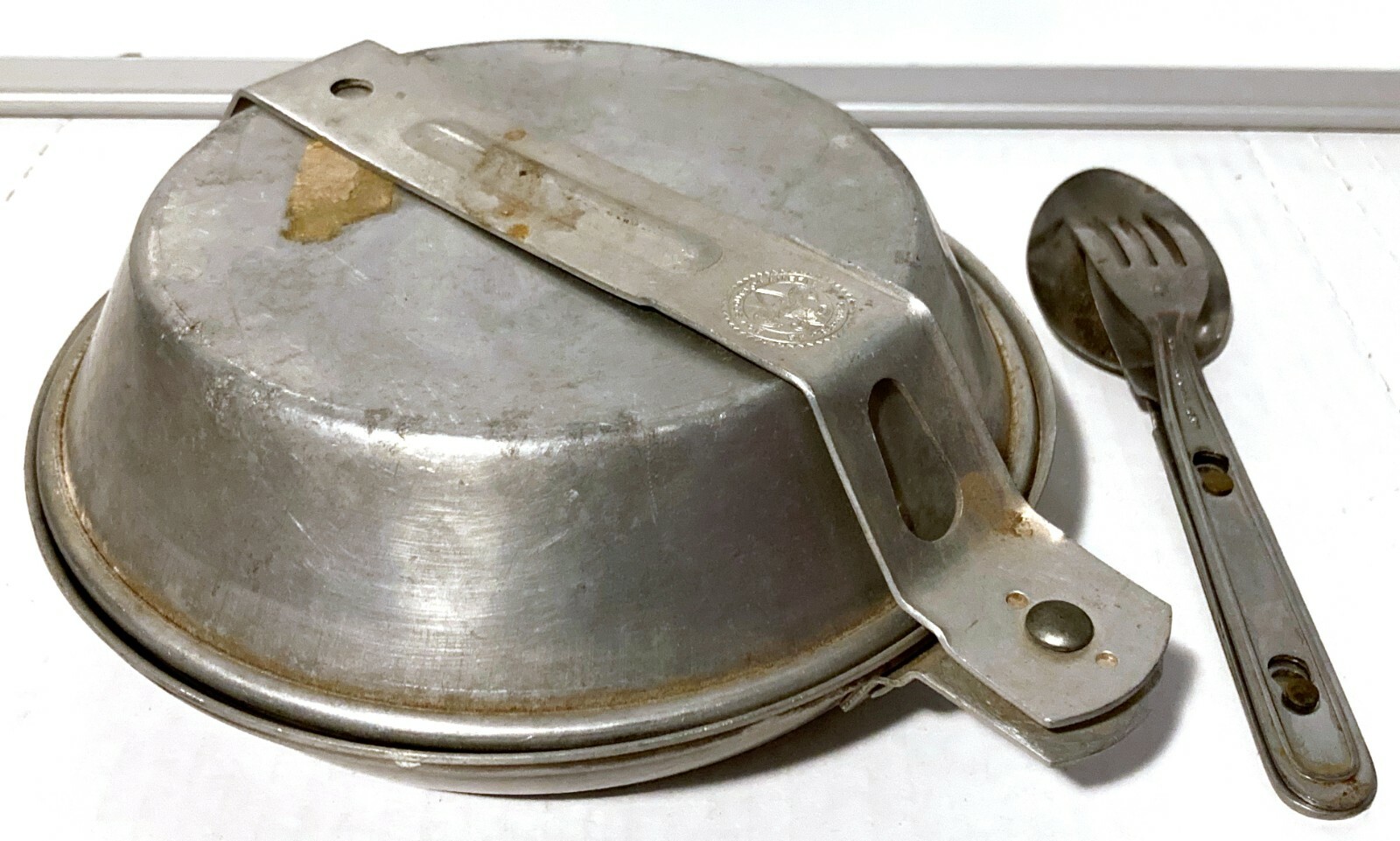 Vintage Boy Scouts Mess Kit Aluminum Camp Cook Set Pot Pan Dish Fork Spoon Knife eBay