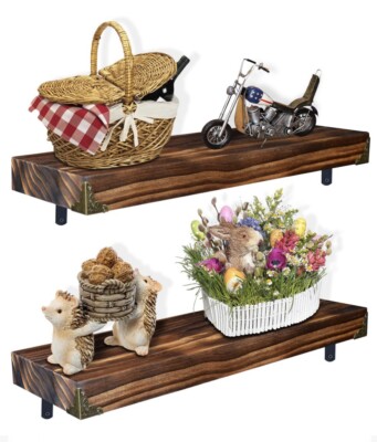 Rustic Wooden Floating Wall Shelves Set Of 2