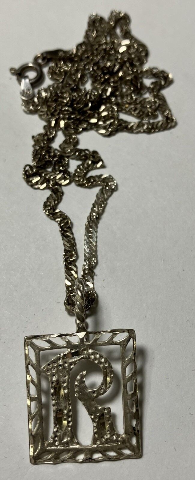 .925 STERLING SILVER CURSIVE CAPITOL R NECKLACE WITH… - Gem