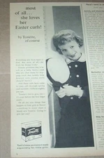 1959 print ad - Toni Tonette home perm little girl Easter curls hair Advertising
