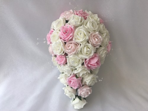 Ramos de flores de boda marfil rosa rosa novia, dama de honor flor-niña varita - Imagen 5 de 10