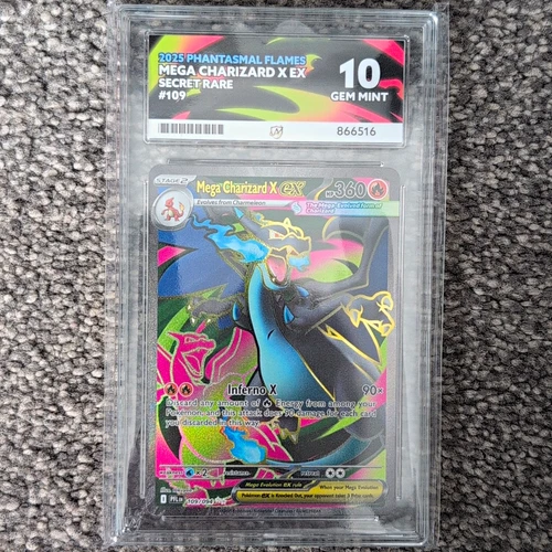 Mega Charizard X EX 109/094 Phantasmal Flames Secret Rare English Graded ACE 10
