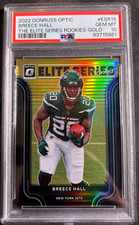 Breece Hall 2022 Donruss Optic Elite Series Rookies Gold RC /10 PSA 10 POP 2