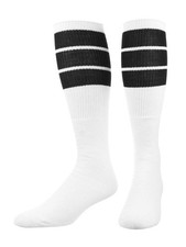 Retro Tube Socks with Stripes for Men Women - 3 Stripe, 70's Large Black