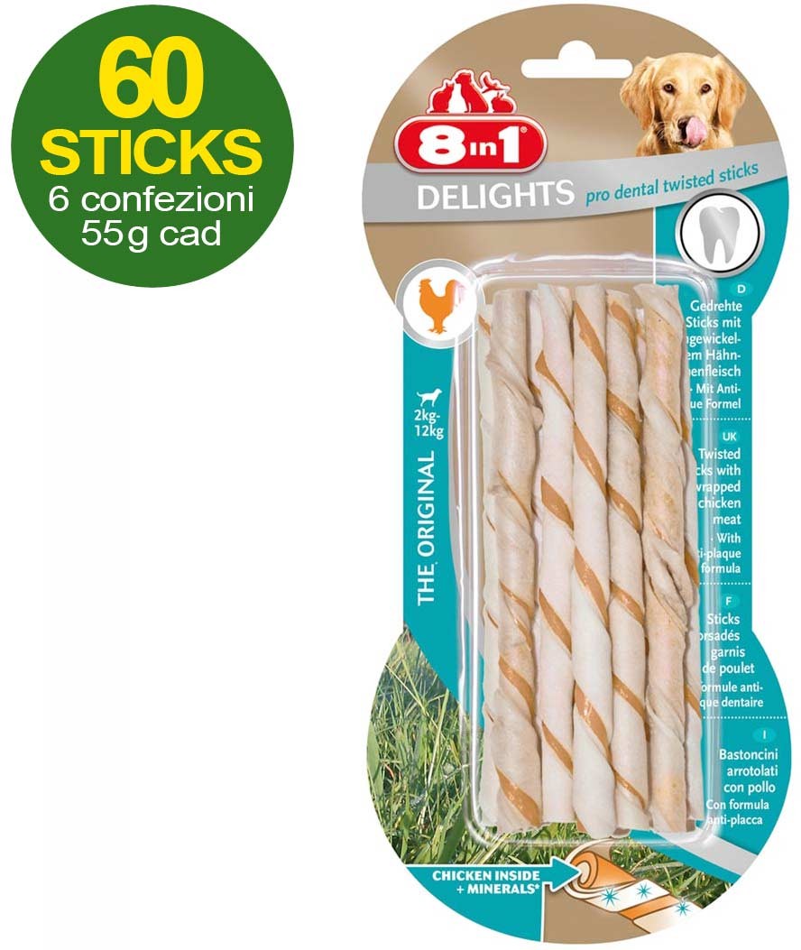 60 Rotolini Delight Pro dental con carne di pollo antiplacca per cani 6 confezio