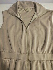 Elie Tahari Sleeveless Midi Dress XL Beige Front Zipper Waist Detail Sheath