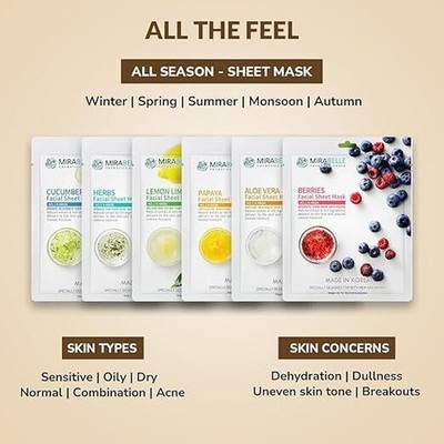 MIRABELLE COSMETICS KOREA Fairness Facial Mask (Aloe Vera, Berries, Cucumber,etc