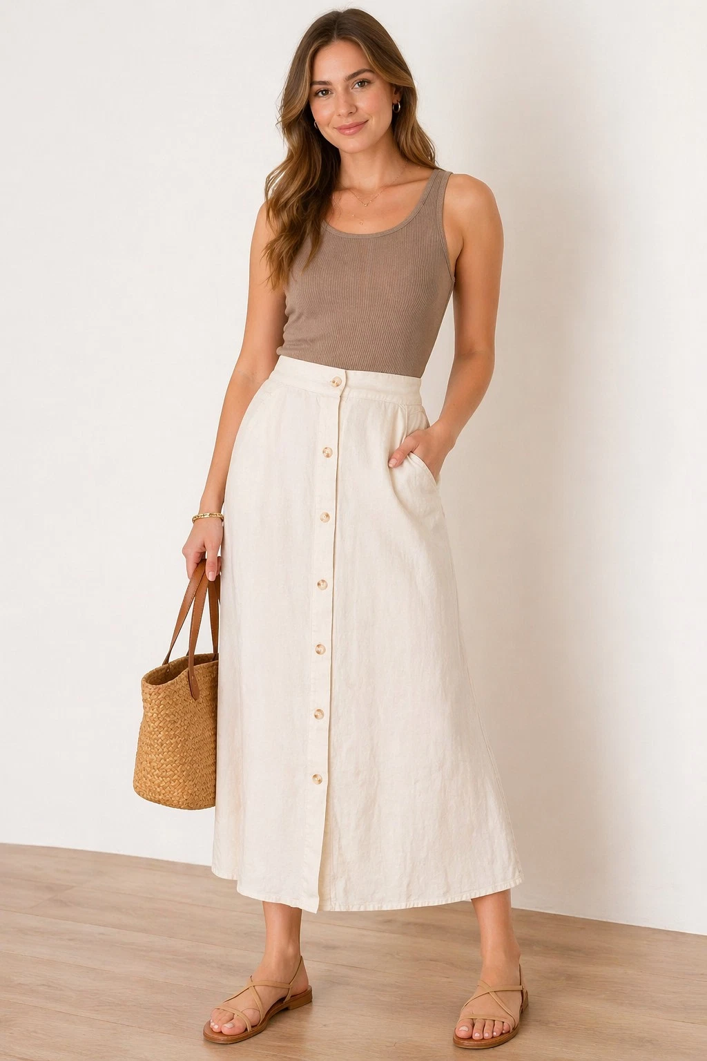 Lauren Conrad Sz XS Ivory Cream Linen Blend Button Down Midi Skirt W/ Pockets
Opens in a new window